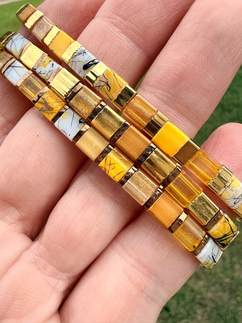 Yellow and Gold Women’s Beaded Stretch Bracelet Set